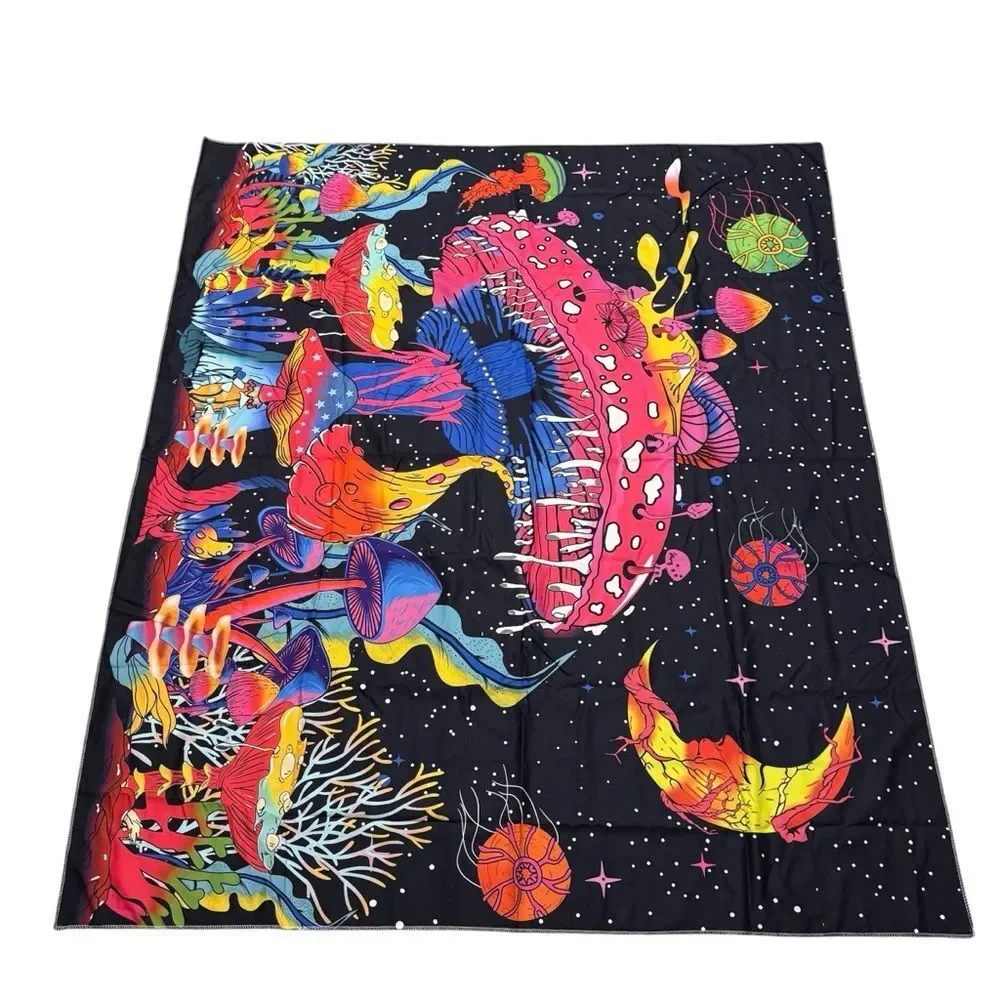 Mushroom Tapestry neon Aesthetic Nature Plant Forest Moon Stars Plant Mystical